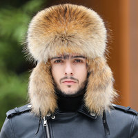 Sombrero Ushanka ruso de piel Real para hombre, moda de invierno, bombardero para exteriores, sombrero de esquí, sombrero de soldado estilo aviador