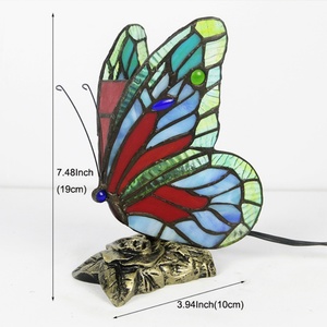 Lámparas de Mariposa Tiffany de Vidrio Teñido LongHuiJing con Enchufe US/EU, Lámpara LED de Mariposa E27 para Mesita de Noche, Habitación Infantil - Product Image 3