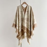 Модный жаккардовый пончо-накидка с бахромой, двусторонний, с разрезом спереди, уютный дорожный шарф-шаль