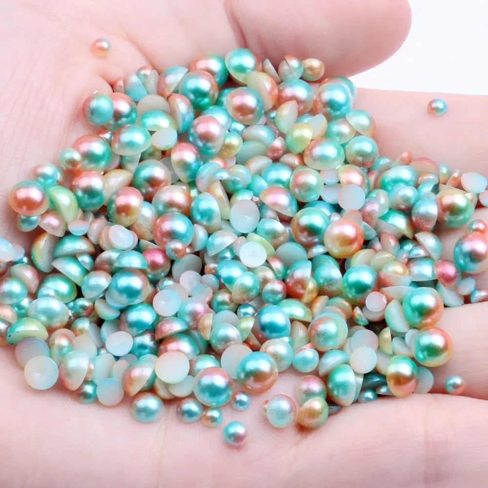 Hot Sell 8mm 100pcs Many Colors Glue On Resin Half Round Flatback Beads For Lighter DIY Crafts Ear stud Decoration