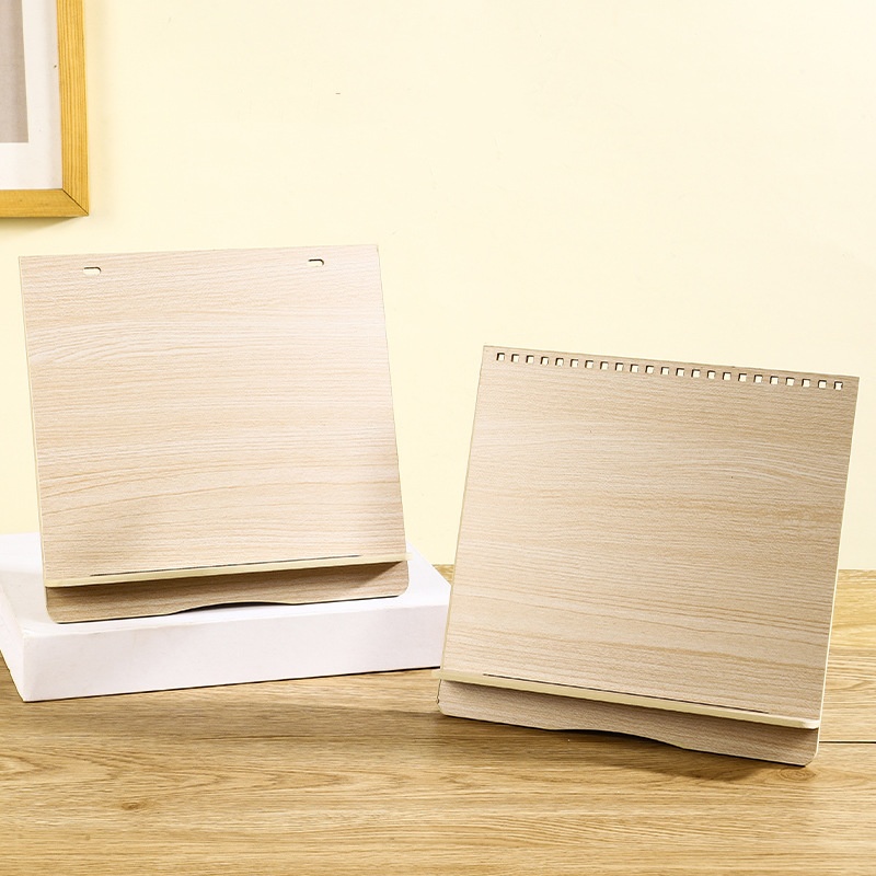 Wooden Monthly Desk Calendar with Metal Binding Flip Stand Design for Home School Office Table Decoration