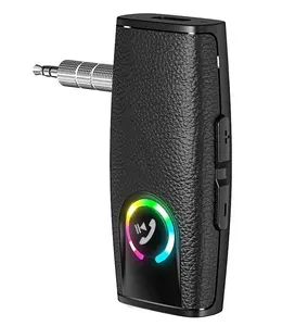 New Leather Texture Design Mini Portable Wireless Music Audio Receiver Bt 5.3 Handsfree Car Kit Aux Car Bluetooth Receiver