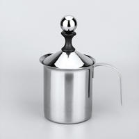 Mousseur à lait manuel 400 ml en acier inoxydable avec double filtre, pichet mousseur portatif