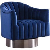 Chaise à baril pivotante rembourrée en velours bleu marine Tissu de loisirs Base dorée ou argentée pour lit en cuir modulaire de salon
