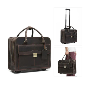 Valise à roulettes en cuir véritable personnalisée en usine avec serrure à code et poignée souple |   Valise de voyage d'affaires à roulettes pivotantes - Product Image 1