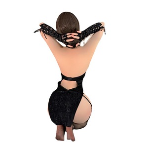 Lingerie <span class=keywords><strong>sexy</strong></span> exotique Night Companion Whisper en tissu Dobby, style Cheongsam, avec décolleté halter ajouré, motif araignée, taille haute et fente, en polyester, pour femme - Product Image 5