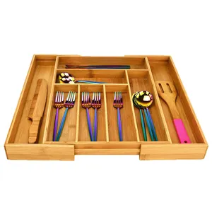 Wooden Kitchen Storage Expandable Utensils Organizer Custom Kitchen Drawer Divider For Cutlery Organizer