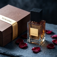 YUNCONG Flacon de parfum rétro en verre transparent à fond épais, motif grain de bois noir, avec ruban bronzé marron et boîte cadeau