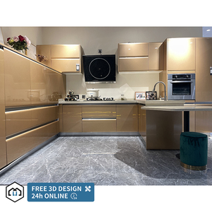 Fashion Luxury Design Villa Stainless Steel Anti-water Anti-Fire Kitchen Cabinet Set Modern Soft Close Hinges Kitchen Cabinet