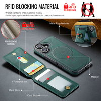 Étui magnétique pour iPhone 17/16 en cuir PU avec portefeuille, blocage RFID, support anneau et recharge sans fil – Vente en gros