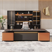 Ensemble de bureau de direction moderne, table de PDG de luxe en bois avec chaise en cuir assortie