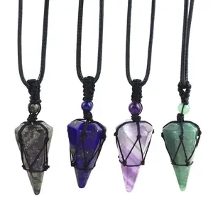 Colar de cristal de quartzo natural, colar com pingente hexágono pontuado, penduro, divinação, cura, cristais, pedra, reiki, chakra