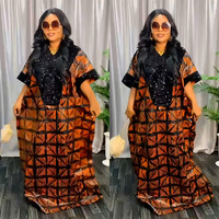 Robes musulmanes africaines pour femmes, sequins, grande taille, robe avec écharpe, boubou, robe à manches bouffantes, abaya pour femmes
