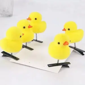 Niños lindo pelo primavera conejo amarillo pollo elástico horquilla Diy Material pinza de pelo decoración de Pascua para niñas