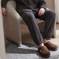 XIXITIAO Pantuflas de Algodón Afelpado con Diseño de Rombo Retro de Lujo Minimalista para Hombre, Pantuflas de Invierno Antideslizantes y Cálidas para el Hogar