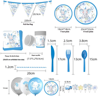 Ensemble de vaisselle en papier sur le thème de l'éléphant pour fête de bébé, assiettes, gobelets et accessoires pour révélation du sexe, style bleu mignon
