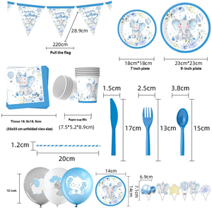 Set di Piatti, Bicchieri e Stoviglie in Carta a Tema Elefante per Festa di Rivelazione del Sesso del Bambino in Stile Blu Carino - Product Image 2