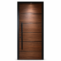 Porte intérieure à grain de bois avec incrustation de ligne noire, poignée longue, porte plate moderne pour villa, appartement, hôtel, chambre à coucher