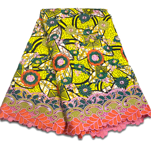 Tessuto con Stampe Colorate e Delicati Motivi Floreali Ricamati in Stile Ankara Wax Prints <span class=keywords><strong>Guipure</strong></span> 3D Lace - Product Image 4