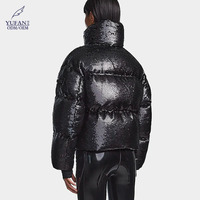 YuFan personnalisé 2024 OEM ODM hiver noir Sequin doudoune bouffante doudoune col montant manteau en duvet