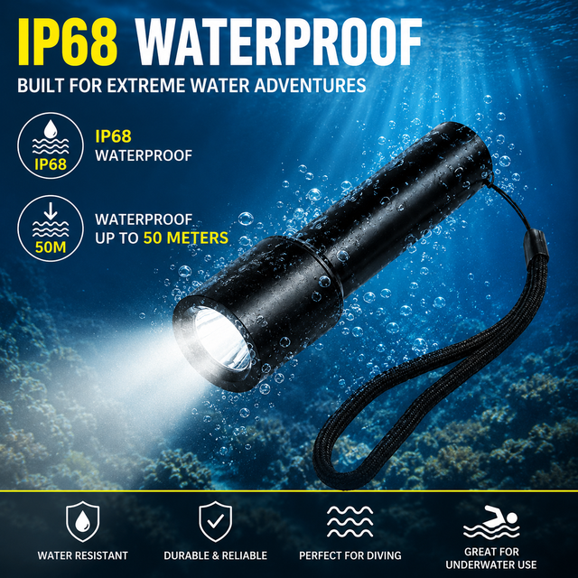 Portable IP68 Diving Flashlight Torch ABS Large Capacity for Scuba Night Dive Underwater Cave