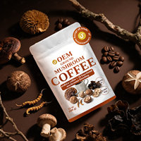 Café aux champignons décaféiné en marque blanche OEM, torréfaction apaisante avec Reishi et Crinière de lion, mélange de boisson adaptogène pour le soutien à la relaxation