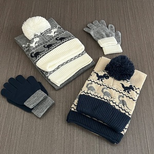 Ensemble chaud pour garçon avec protection des oreilles, ensemble trois pièces en acrylique à motif animal pour enfants, hiver automne, <span class=keywords><strong>bonnet</strong></span> en tricot à <span class=keywords><strong>pompon</strong></span> pour bébé fille - Product Image 4