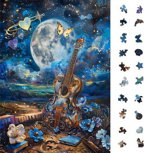 Puzzle pour adultes de 1000 pièces, thème Guitare, Nuit de lune, Mystère d'homicide, Papillon, Fleur bleue, Puzzle artistique stimulant, 26,6 x 19,2 pouces - Product Image 1