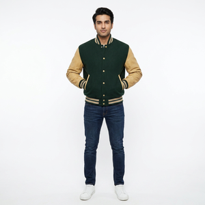 Customized Wool Body <b>Leather</b> Sleeves Varsity Jackets Men Women Stand Collar Street Style CollegeBaseballjacket for men - Product Image 1