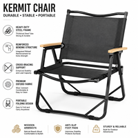 Chaise pliante robuste Kermit avec structure en acier, tissu Oxford, accoudoirs en bois de hêtre, structure renforcée, chaise de camping d'extérieur