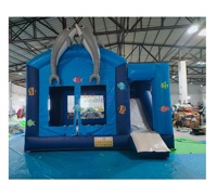 Offre Spéciale : Château Gonflable Thème Dauphin Océanique avec Toboggan Intégré, Maison de Rebond Gonflable pour Enfants