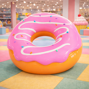 Simpatica Scultura a Forma di <span class=keywords><strong>Ciambella</strong></span> Rosa Ecologica per Parchi Giochi Esterni, Statua Lucida in Fibra di Vetro a Tema Dessert per Candy Park - Product Image 1