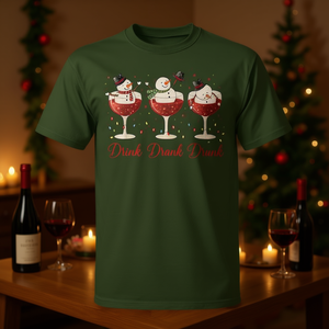 Camiseta navideña Drink Drank Drunk Snowman con diseño de copas de vino para amantes del vino - Product Image 3