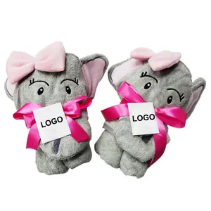 Goedkope Mooie Meisje Roze Olifant 100% Katoenen Baby Bad Bamboe Hooded Handdoek