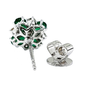 Boucles d'oreilles en or blanc 18 carats avec émeraude en diamant naturel pour femmes - Cadeau de fiançailles, de mariage, d'anniversaire et de fête - Product Image 3