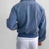 Blouson Bomber Homme Style Coréen Printemps-Automne Vintage en Polyester Délavé, Coupe Ample, Col Rabattu, Fermeture Éclair, Imprimé Décoloré