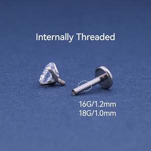 Astm F136 Titanio 2mm 3mm 4mm 5mm Cz Labret Cartílago Labret <span class=keywords><strong>Helix</strong></span> Titanio Parte posterior plana Pendientes G23 Piercing para el cuerpo Joyería - Product Image 3