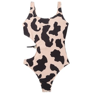 Bikini sexy de estilo europeo y americano 2022, traje de baño de una pieza con estampado de vaca y aberturas para mujer. - Product Image 4