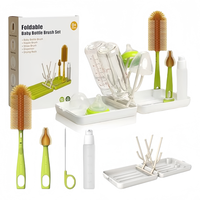 Ensemble de brosses de nettoyage sans BPA, brosse à biberon 6-en-1 avec brosse pour tétine et paille, support de séchage pliable et étui de rangement