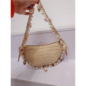 2025 Mùa Xuân Mùa Hè Hợp Thời Trang Y2K Cổ Tích Ngọc Trai <span class=keywords><strong>Conch</strong></span> Rơm Túi Xách Mây Handmade Crossbody Túi Giản Dị Điện Thoại Nhỏ Túi - Product Image 3