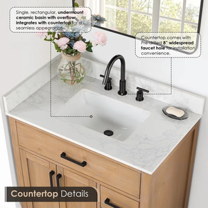 Mueble de Baño Moderno SENYUModern de Madera Maciza con Lavabo Individual y Gabinete de Almacenamiento, Acabado Natural, Tiradores Metálicos - Product Image 5