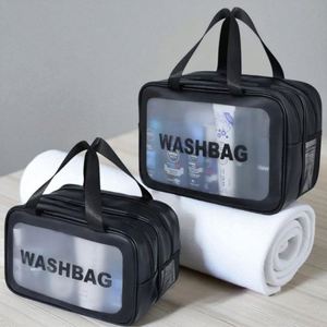 Sacs cosmétiques doublement transparents en PU écologiques, personnalisables, grands, imperméables, avec séparation humide-sèche, organisateur de maquillage de voyage, poignée souple - Product Image 2