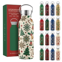 Bouteille d'eau en acier inoxydable 304 de 500 ml et 750 ml, série Noël, avec couvercle personnalisé en forme de chapeau de Noël, pour cadeau de Noël, fabrication OEM ODM sur mesure