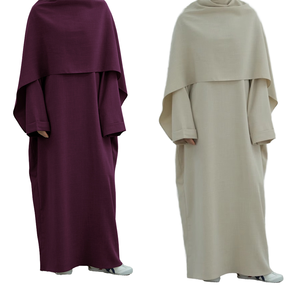 2025 conjunto de Abaya hecho a mano para mujer ropa islámica modesta capa de lino de poliéster chal capa cerrada vestido de 2 piezas para mujeres musulmanas - Product Image 4