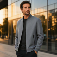 Veste Homme à Col Montant et Fermeture Éclair Intégrale, Doublure Tricotée, Tissu Texturé Anti-Plis, Manteau Décontracté Printemps-Automne Personnalisable