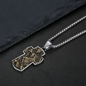 Stainless Steel Cross Pendant <b>Necklace</b> Archangel St Michael Design Unisex Gift Jewelry - Product Image 3