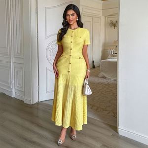 Women's 2026 Fall Midi <b>Dress</b> Fashion Button Round Neck Short Sleeve Ribbed Knit Winter Holiday Casual <b>Dresses</b> - Product Image 1