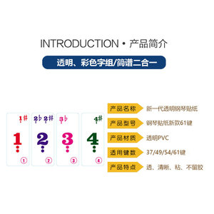 Piano Keyboard Sticker 61 <b>Keys</b> Transparent Note <b>Labels</b> With Simplified Notation For Electronic Piano And Roll-Up Piano - Product Image 5