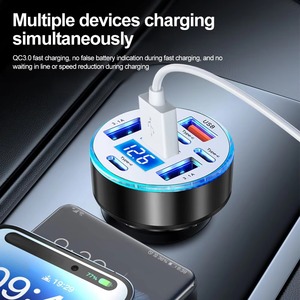 ที่ชาร์จในรถยนต์ 66W 6 พอร์ต USB PD ชาร์จเร็ว พร้อมหน้าจอแสดงผลดิจิตอล อะแดปเตอร์ Type-C USB-A สำหรับโทรศัพท์มือถือ - Product Image 4