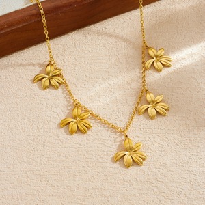 Floral Necklace Stainless Steel Gold Plated Clavicle Chain With Multiple Pendants Daily Party Wear - Product Image 3